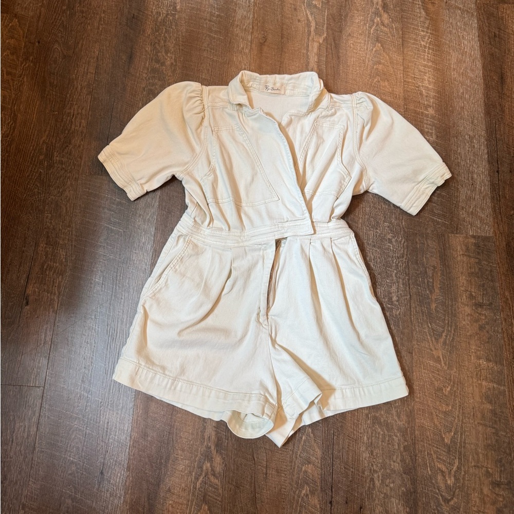 Cream Short-Sleeve Jumpsuit